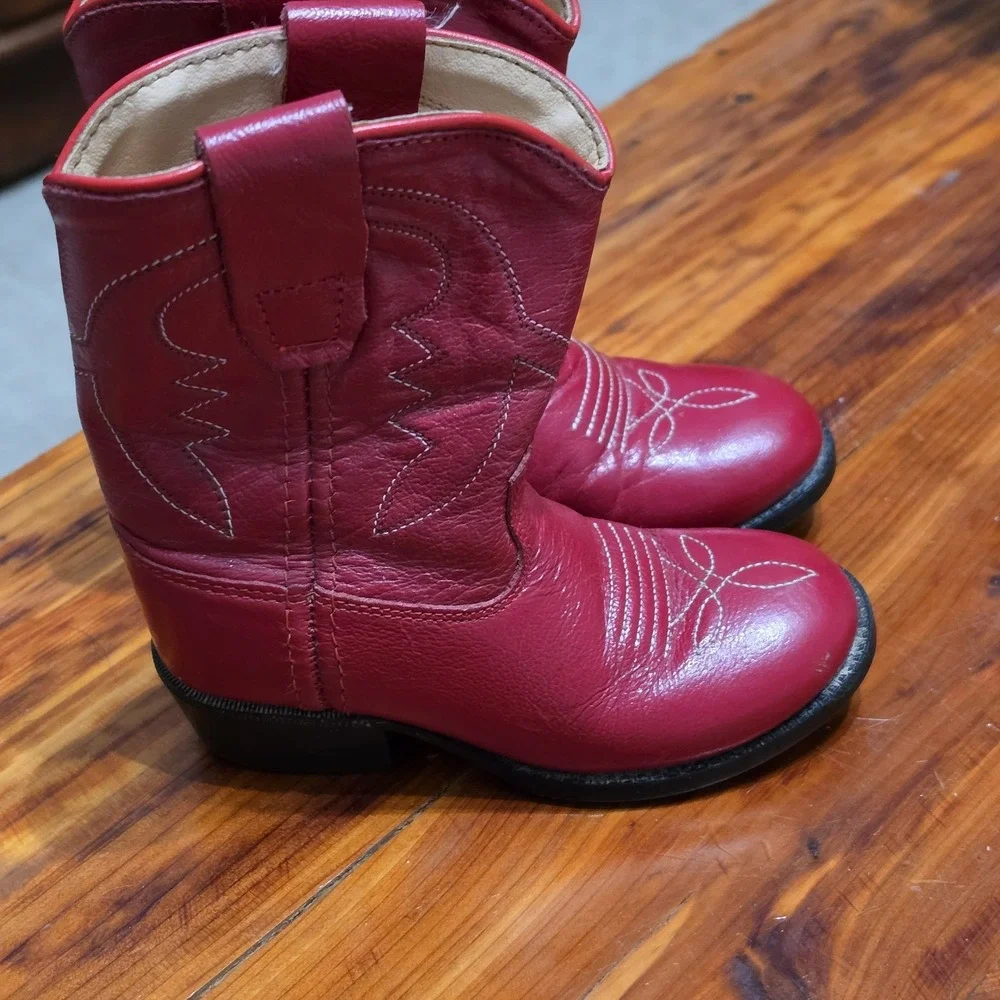 Old West Western Boots Toddler Size 5 Corona Calf Leather PVC Outsole Red 3116